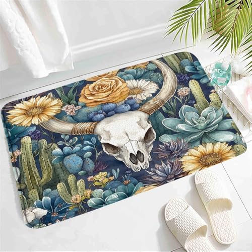 Western Bull Skull Bath Mat with Non-Slip Backing