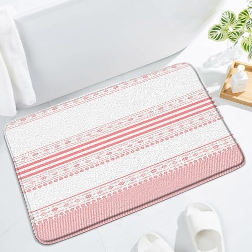 JWJAMM Pink White Striped Bath Mat 16x24 Inch