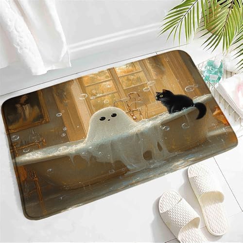 Cute Ghost Cat Bath Mat - Gothic Halloween Farmhouse Animal Non-Slip Rugs