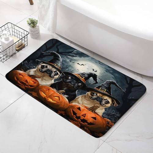 Halloween Bath Mat with Wizard Hat and Pumpkins