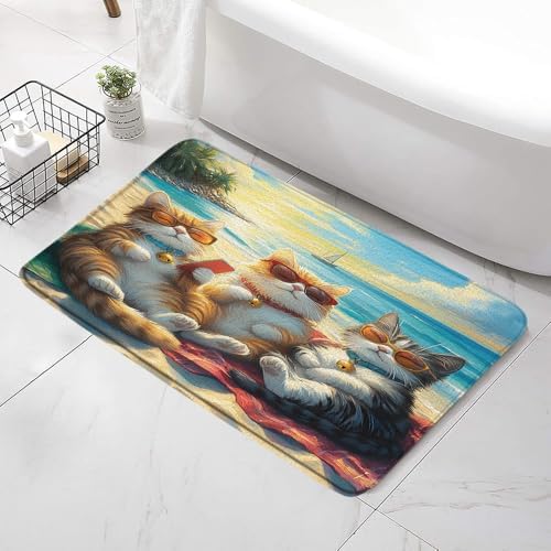 Funny Beach Cat Bath Mat - Non-Slip Tropical Rug