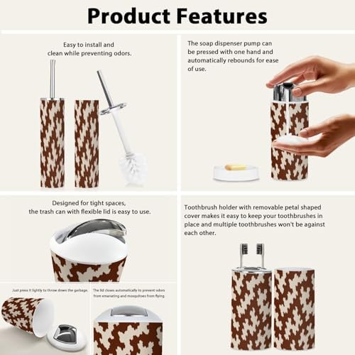Boho Cow Leather Bathroom Accessory Set 6 Piece