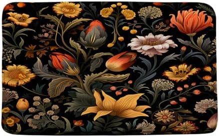 Black Boho Floral Bath Mat 178x295 Inches