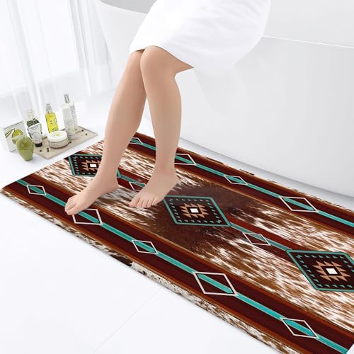 JAWO Western Aztec Bath Mat Red Brown Faux Cowhide Pattern