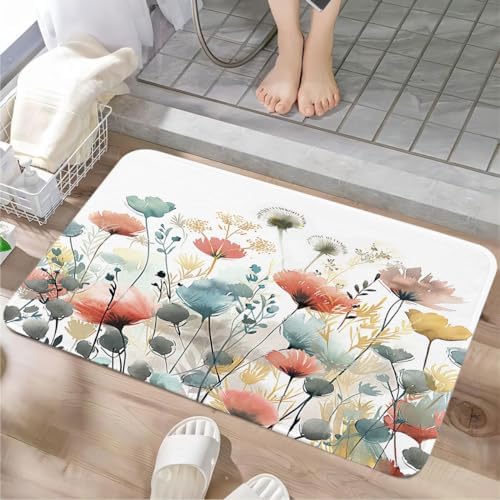 GOAOK Rustic Boho Floral Bath Mat 17x29 Soft Non-Slip Rug