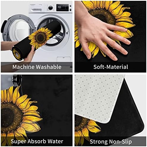 Sunflower Pattern Bathroom Rug with Non-Slip Back