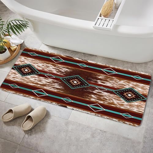 JAWO Western Aztec Bath Mat Red Brown Faux Cowhide Pattern