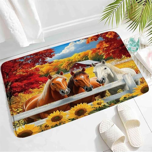 Farm Horses Bath Mat - Non-Slip Country Style Rug 1