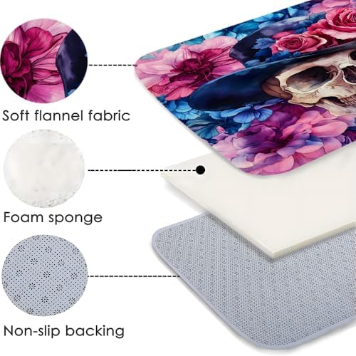 Floral Skull Bath Mat with Non-Slip Backing