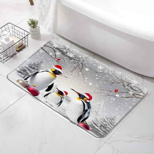 SATRTUD Christmas Penguin Bath Mat 24x16Inch