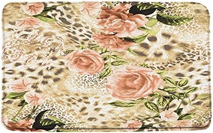 Leopard Print Bath Mat with Pink Roses