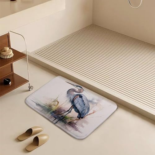 HighonHi Blue Heron Bath Rug 16x24 Non-Slip Absorbent Carpet