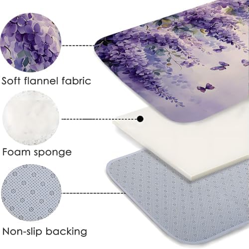 Purple Floral Butterfly Bath Mat - Non-Slip Waterproof Rugs