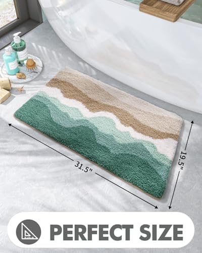 LUMI Bath Mats with Wave Designs Non-Slip Machine Washable