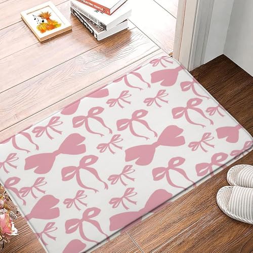 Pink Bow Bath Rug 16x24 Inch Microfiber Memory Foam