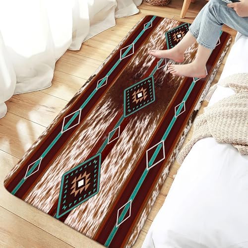 JAWO Western Aztec Bath Mat Red Brown Faux Cowhide Pattern
