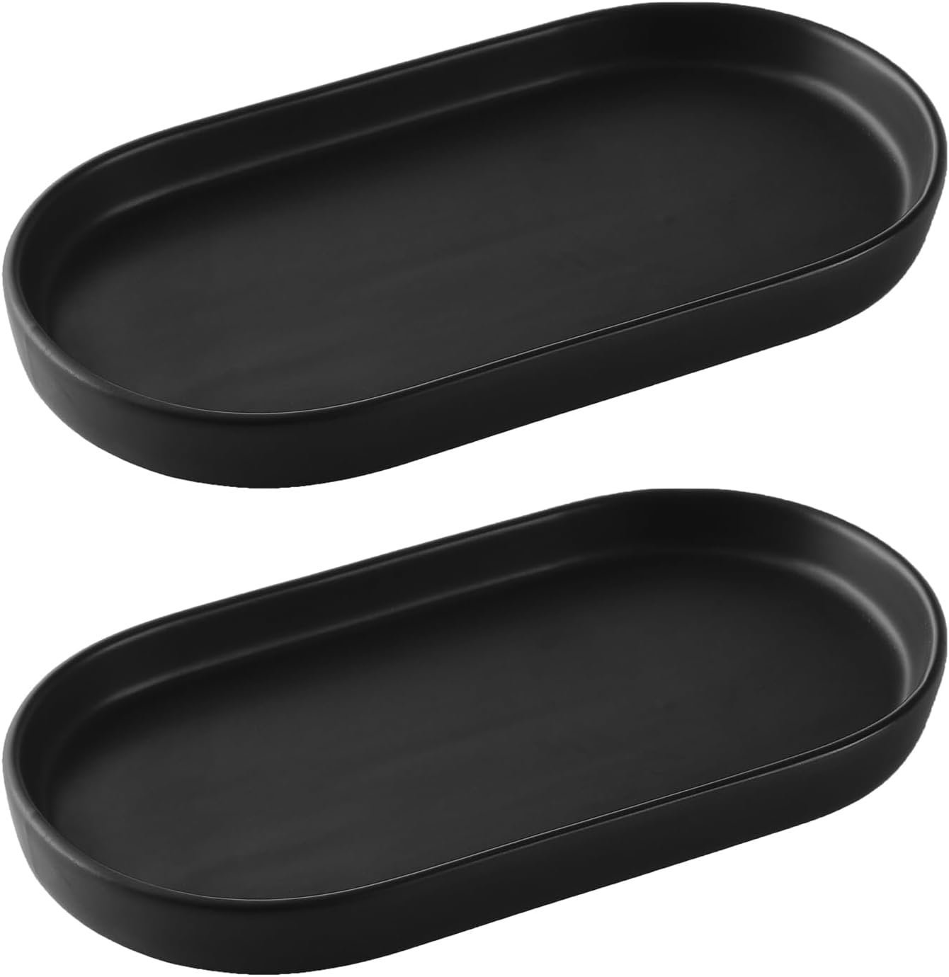 Eyrozia 2 Pack Matte Black Soap Dispenser Tray - 8 Ceramic Vanity Organizer Set