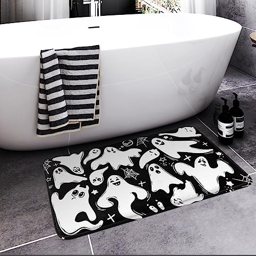 Britimes Halloween Bath Mat 16x24 Inches Black White Ghost
