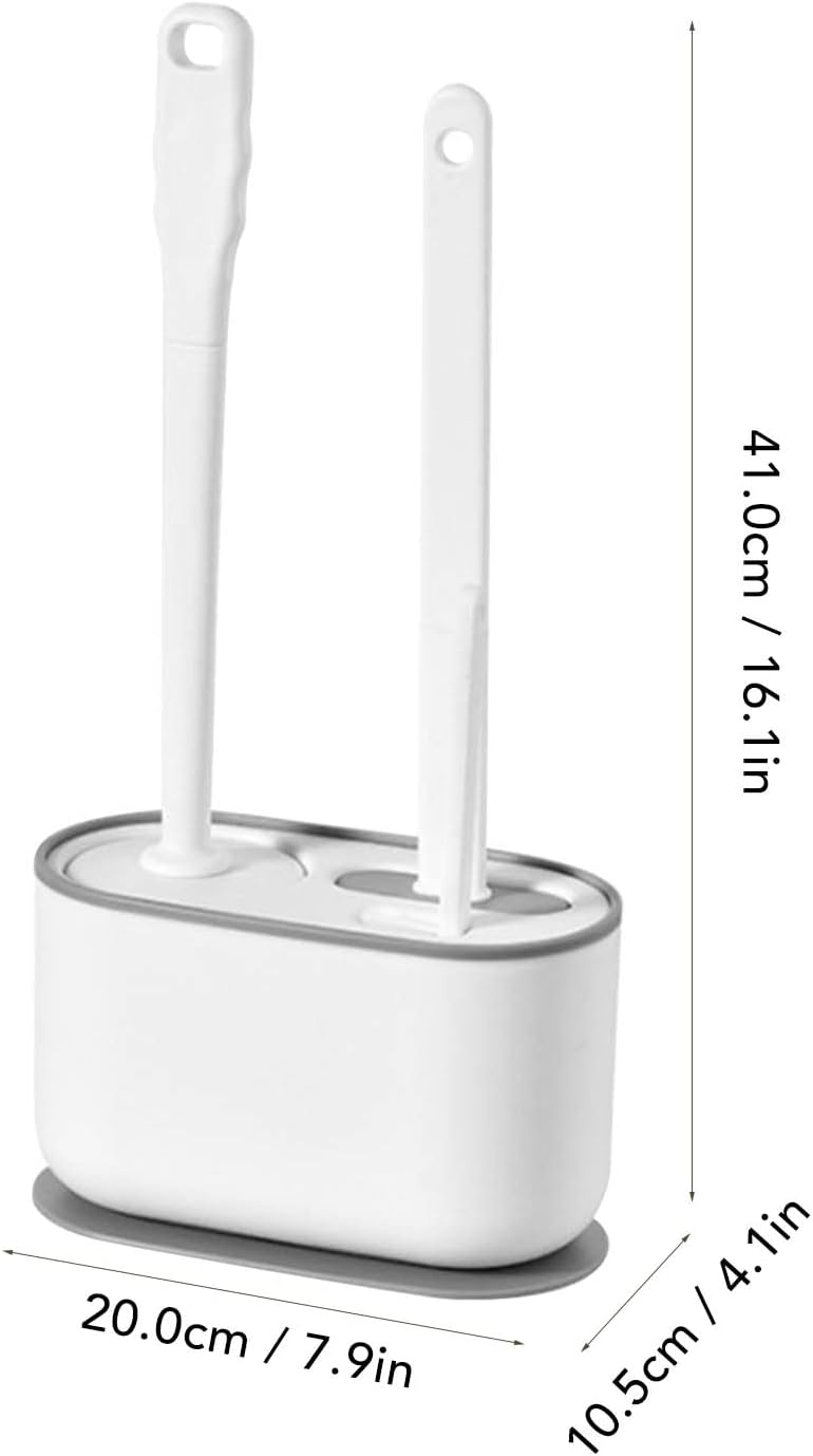 HERCHR Long Handle Toilet Brush and Holder Set - White Deep Cleaning