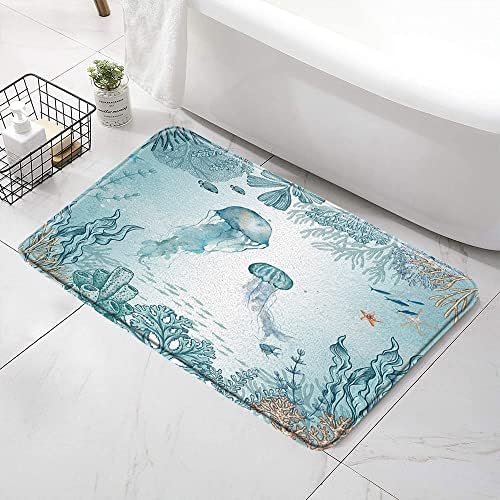 SATRTUD Beach Jellyfish Bath Mat - Nautical Design Non-Slip Rug