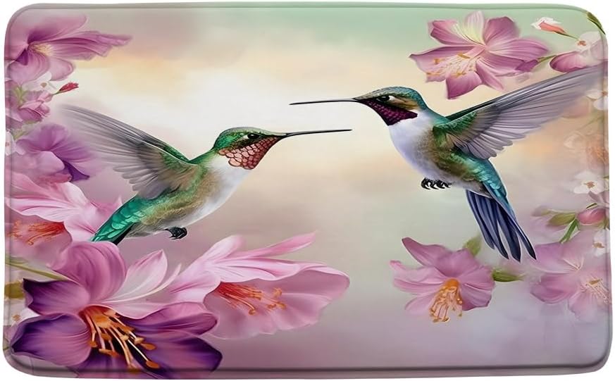 YOZSLGU Hummingbird Floral Memory Foam Bath Rug