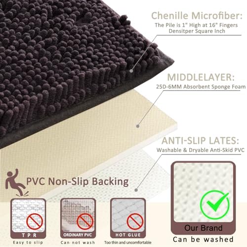 Flotstiga 23x15 Bathroom Rug Set Soft Chenille Non Slip Machine Washable