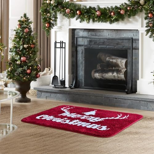 BOANKODU Christmas Bath Mat - Non-Slip Microfiber Rug 16x24 Inches