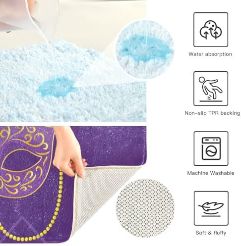 YETTASBIN Mardi Gras Mask Bath Mat Set 1