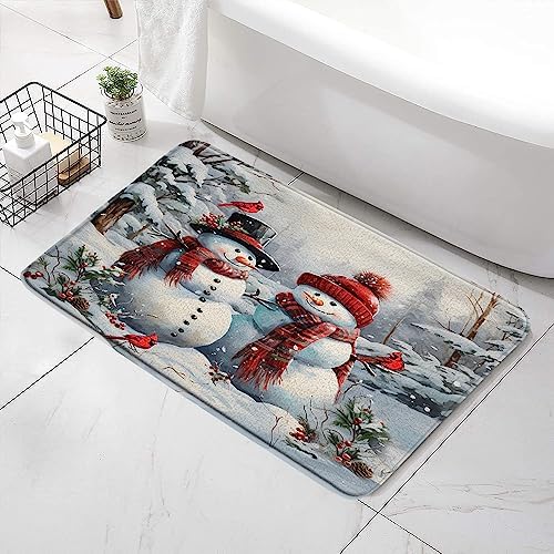 Happy Christmas Snowman Bath Mat - 24x16 Inch Non-Slip