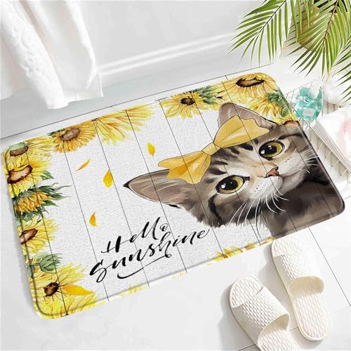 SATRTUD Spring Cat Bath Mat - Yellow Sunflower Farmhouse Design