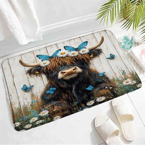 Funny Highland Cow Bath Mat - Rustic Farmhouse Animal Design