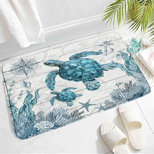 Coastal Sea Turtle Bath Mat - 24x16 Inch
