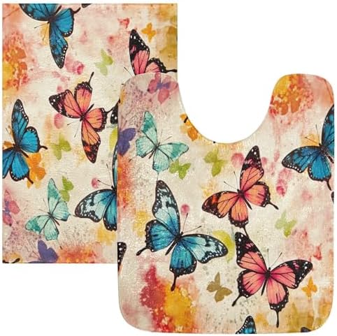YETTASBIN Butterfly 2 Pcs Bath Mat Set