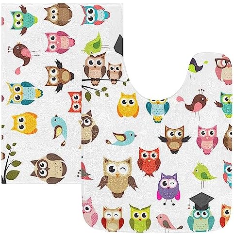 YETTASBIN Cute Owl Bath Mat - Non-Slip Quick Dry Shower Rug 16x24in