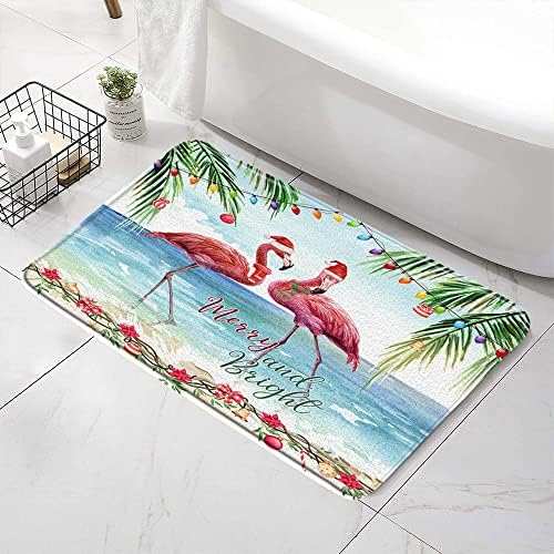 SATRTUD Pink Christmas Flamingo Bath Mat