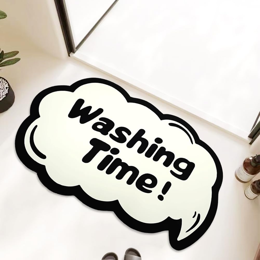 Funny Washing Time Bath Mat Black and White