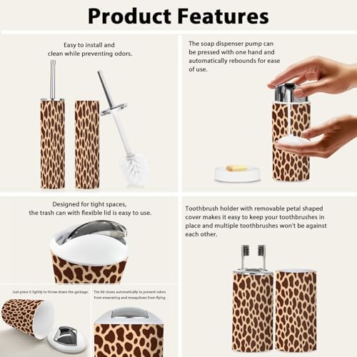 TRANQDEHOM 6 Piece Bathroom Accessory Set with Cow Texture