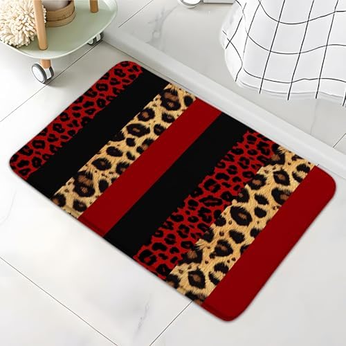 Red Leopard Print Bath Rug with Anti-Slip Backing 1