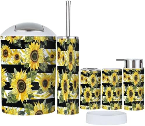 TRANQDEHOM 6-Piece Bathroom Accessory Set with Sunflowers Design