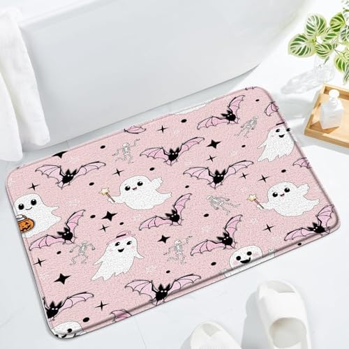 Spooky Bath Mat with Cute Ghosts and Bats Design