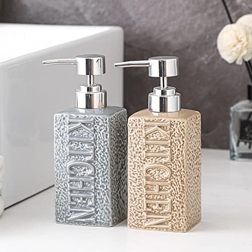 SAFWE Kitchen Soap Dispenser Brown Ceramic Pump Bottle with Refillable Design