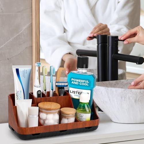 Red Wood Bathroom Storage Organizer with 7 Slots