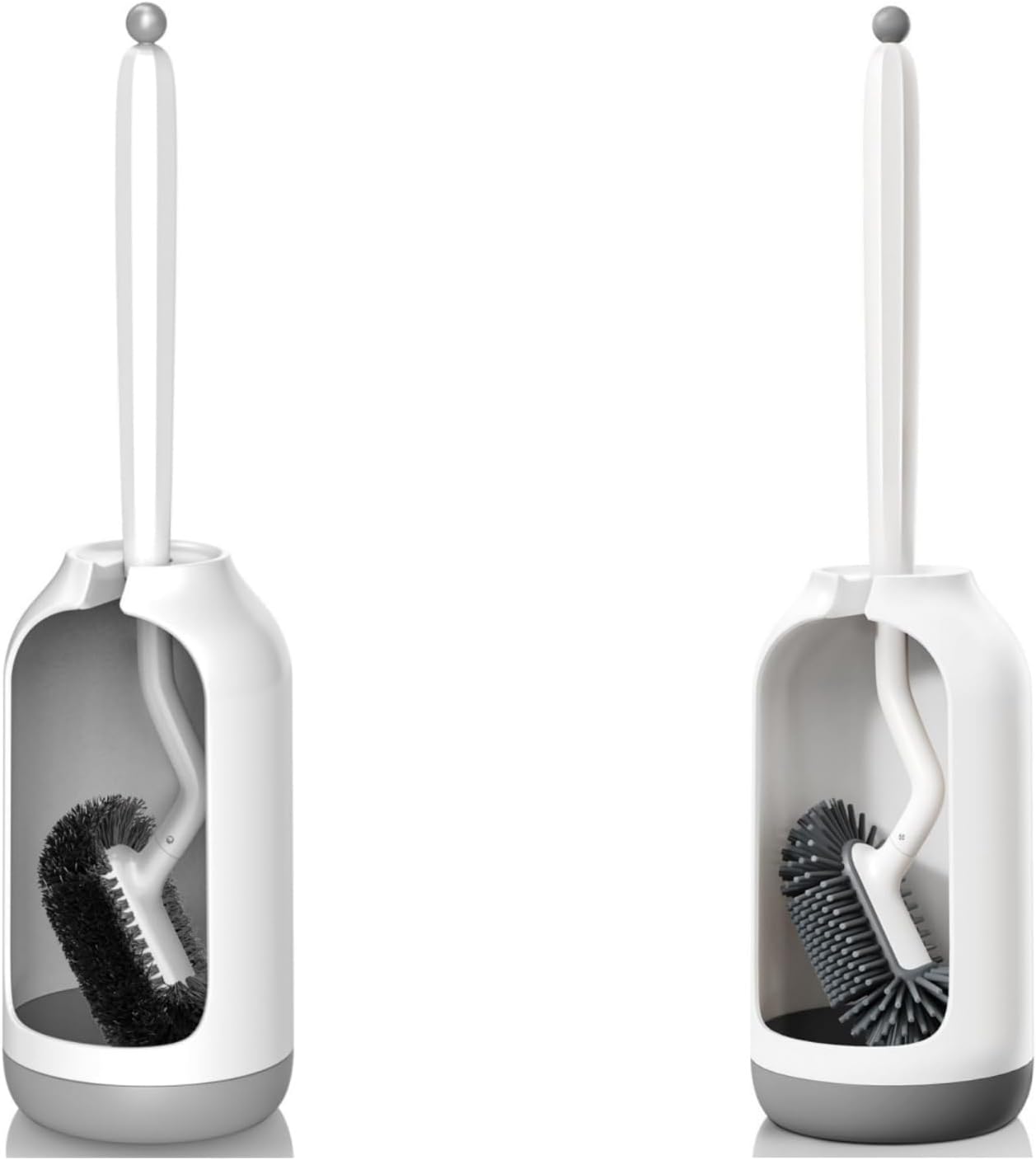 HAMITOR Toilet Brush Holder Set with Curved Bristle and Silicone Head