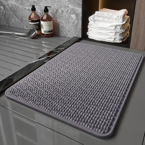HAPACE Non-Slip Bath Mat 17x24 Grey Thick Microfiber