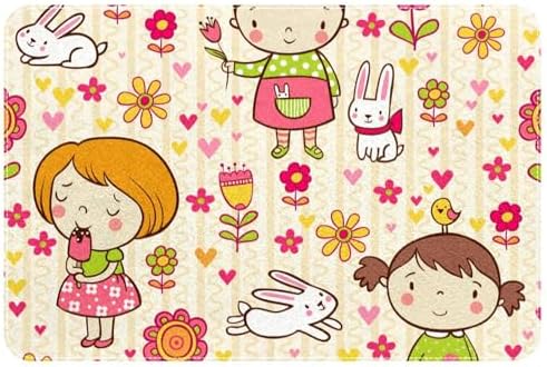 Yellow Cute Girl Bath Rug 24x16 Non-Slip Door Mat