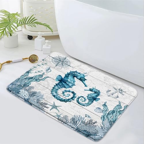 Coastal Seahorse Bath Mat 16x24 Inch