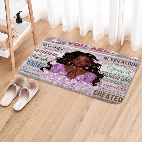 JAWO Black Girl Bath Rug with Butterfly Design 1