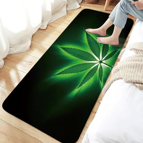 JAWO Cannabis Leaf Bath Rug 17X48 Non-Slip