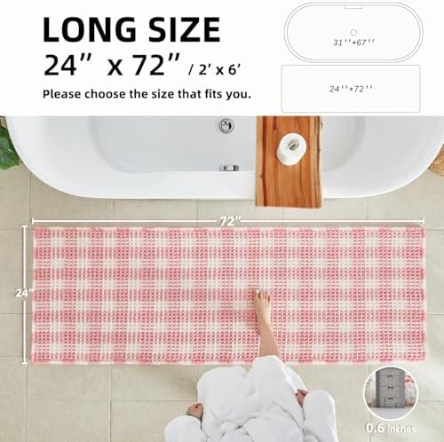 TYUU Waffle Runner Rug 72x24 Pink White