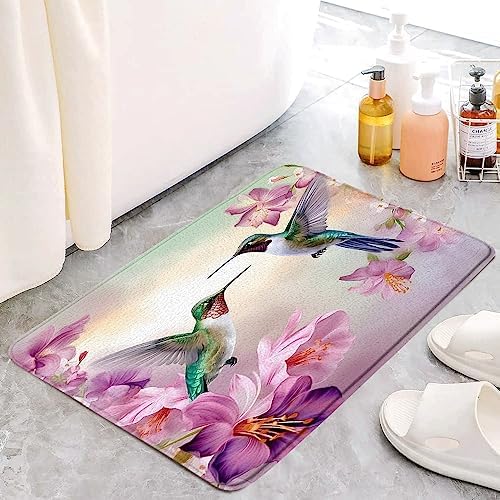 YOZSLGU Hummingbird Floral Memory Foam Bath Rug